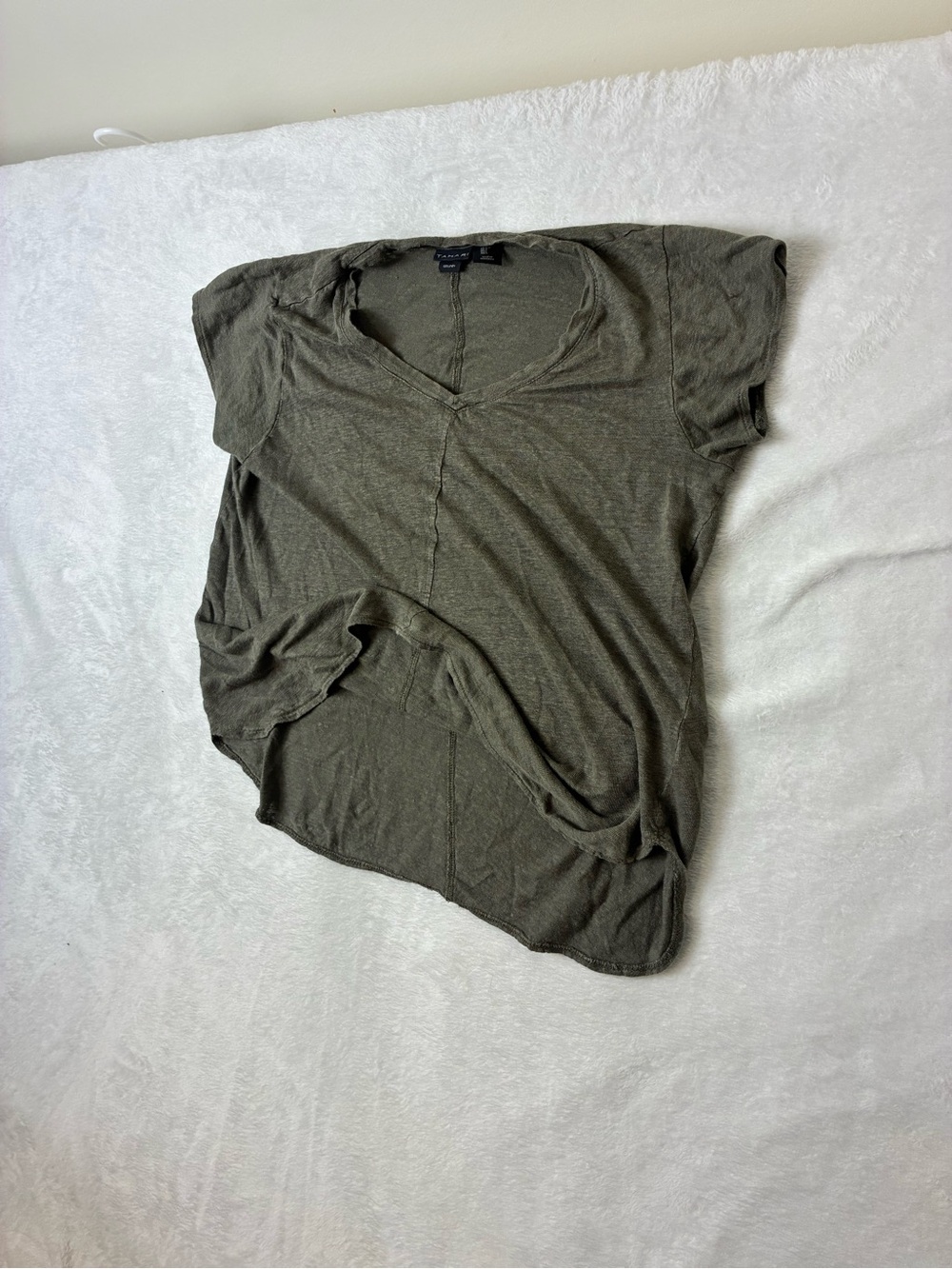 Tahari Olive Green 100% Linen Top